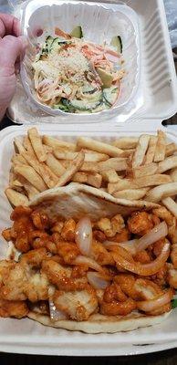 Crab salad and spicy chicken gyro