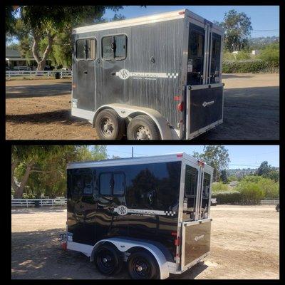 Too bad the bottom picture is in the shade but it's not hard to notice the amazing detail transformation we did on this horse trailer.