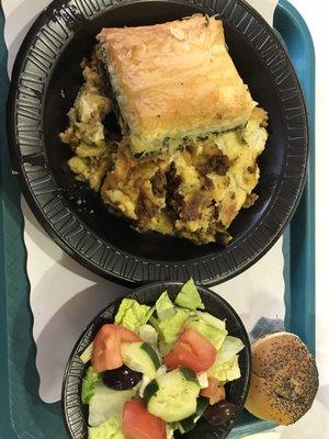 Moussaka, spinach pie, and a Greek salad