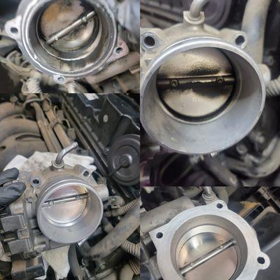 Before and after cleaning the throttle body