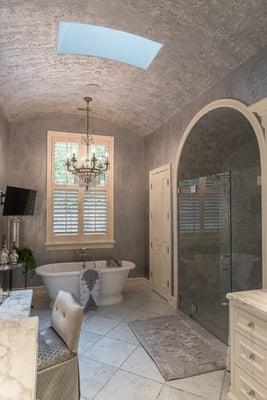 Wood shutters in Master Bath. (Bellevue, WA)