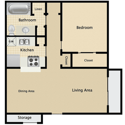 1 Bedroom. 1 bath