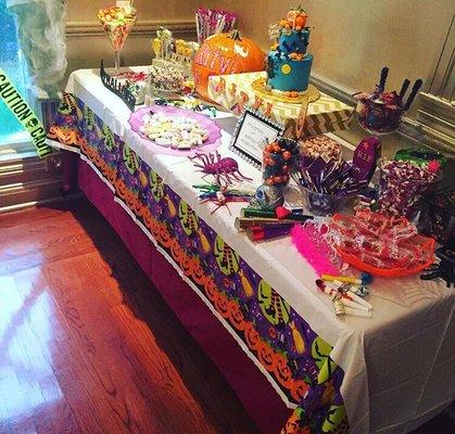 Halloween bday party candy table