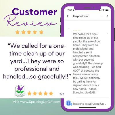 1st 5-star Review of 2022!
Call/Text 678-856-7188
Sprucing Up GA, LLC 
Lawn Care & Property Maintenance 
www.SprucingUpGA.com