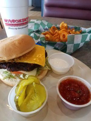 Black bean burger & seasoned fries! Yumm!