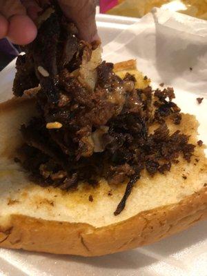 Crispy burnt Philly cheese steak. :-(