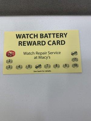 Reward card - a free battery after six purchases