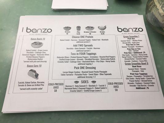 The menu!