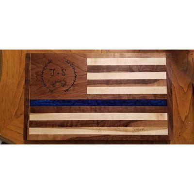 Thin Blue Line cutting board made from Walnut, Maple, Epoxy(blue line) 12.5" x 18"