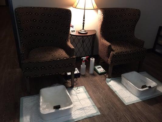 Foot ionCleanse with comfy chairs for relaxation.