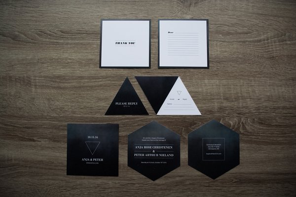 Custom wedding Invitations for a modern warehouse wedding.