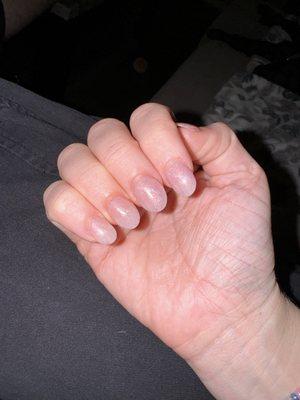 like they get wider after as they get longer. i asked for oval shape (as in the end of the nail) but now i just have ovals on my hands.