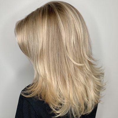 Base color and highlights on a super fine haired lovely