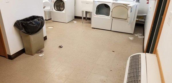 Laundry room left trashed for tenants to look at.