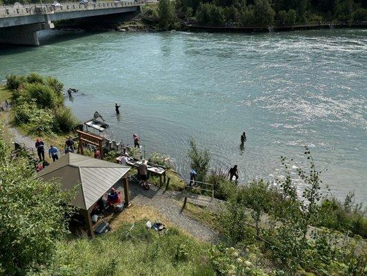 View of fishing and river from our table