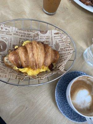 Croissant egg and cheese with bacon