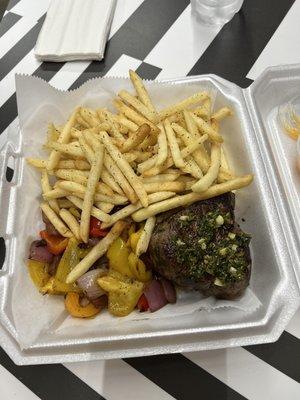 Sirloin Steak, Singaporean Singapore Style Fries, Grilled Veggies