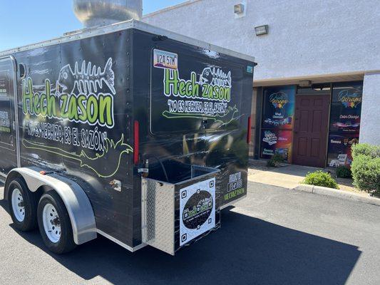 Business wrap on food trailer.