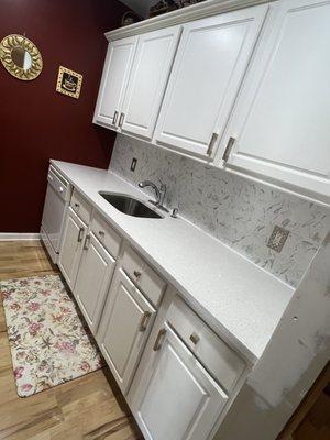 After completion of countertop backsplash sink and faucet