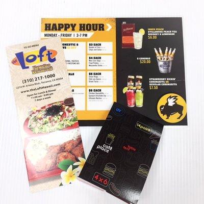 Everything for restaurant owners or managers, including table toppers (table tents), to go / delivery menus, inserts, special boards, etc.