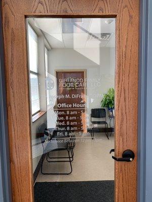 Office Hours on Door to Reception Waiting Room