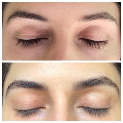 before and after brow tinting with Lane