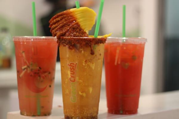 (L-R) Cucumber & Watermelon, Spicy Mango Picante Crush, and Mixed Fruit