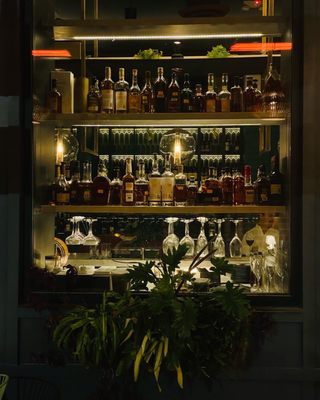 View of Bar shelf from outside dining