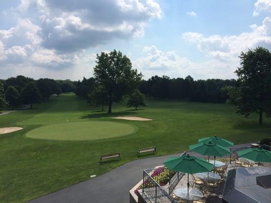 View of the patio and golf course from the country club