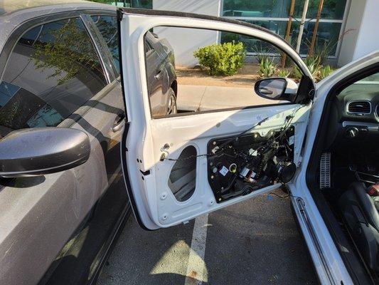 Driver side door glass replacement, and power window repair.