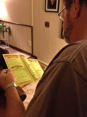 My dad, confused by this "new fangled" menu!