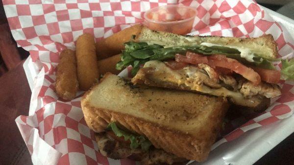 Grilled Chicken Sandwich and Mozzarella Sticks...