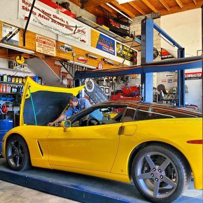 Doing an Oil Change on the Corvette at Active Auto Repair