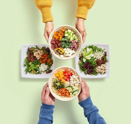 Create your own Grain Bowl or Salad with choices from up to 60 toppings