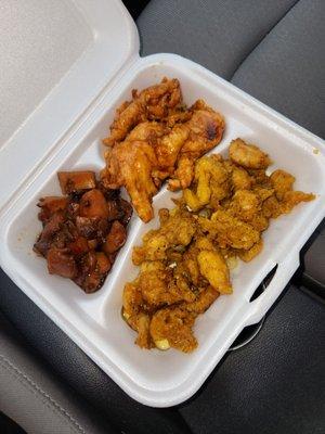 All This Food For $5.99!.  L - R: Bourbon Chicken, Chicken From Broccoli Chicken And That Wonderful Butter Chicken.