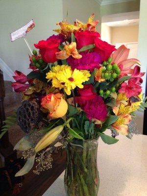 Mom's B-Day flowers!  Vintage Autumn Blooms was the arrangement name (in Oct.).  She loved them!