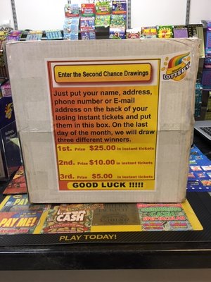 2nd Chance Drawings are Back for the month of November!!!  Just write your Name and Number on Non Winning Instant Tics and put in the Box.