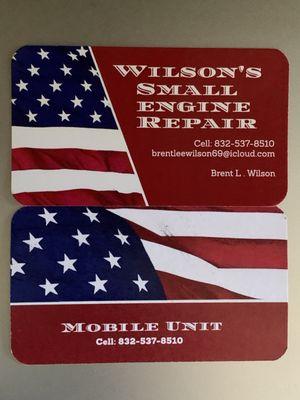 Wilson's Small Engine Repair! They are a mobile repair company! They also have a shop that you can drop off equipment!