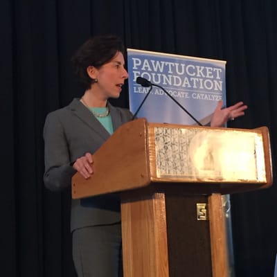 Governor Gina Ramondo congratulating the award winners at The Pawtucket Foundation annual celebration