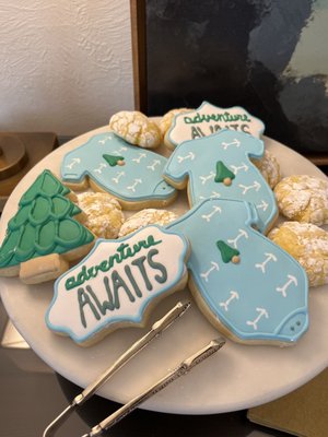 Custom cookies for a reason Mountain themed baby shower and lemon drop cookies