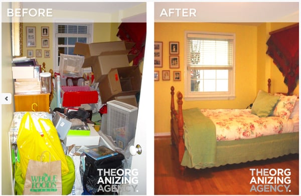 We helped this client turn this cluttered "catch all" room into a comfortable guest bedroom.