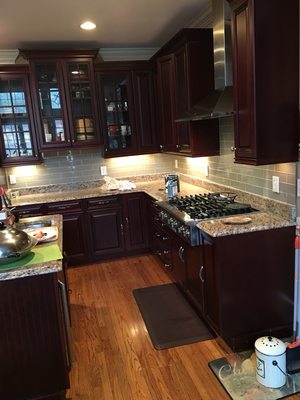 Installed tile backsplash