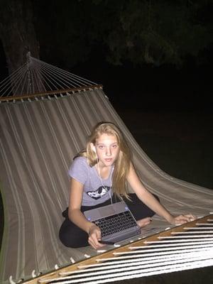 The lovely hammock... And my daughter enjoying it.