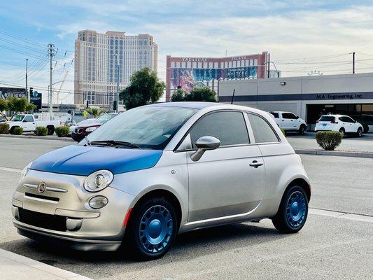 Blue-green color shift and silver sparkling Fiat. Cam didn't catch all sparkles and color shift.