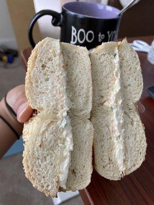 Sesame bagel veggie cream cheese