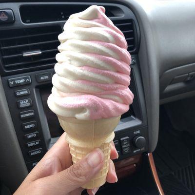 Strawberry and Biscoff soft serve, so pretty