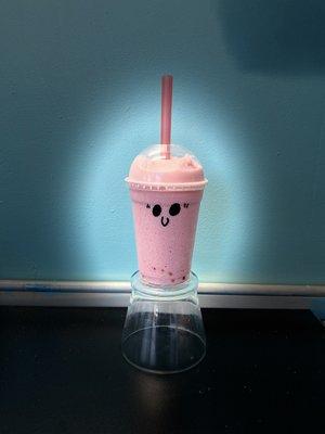 A sweet strawberry Boba with popping pearls