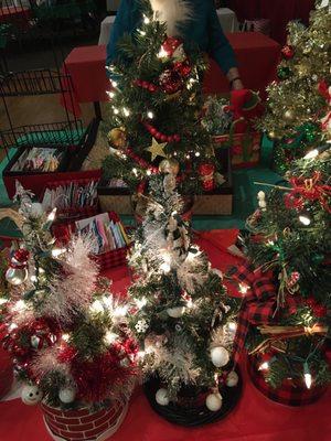 Wife's lighted mini Christmas trees