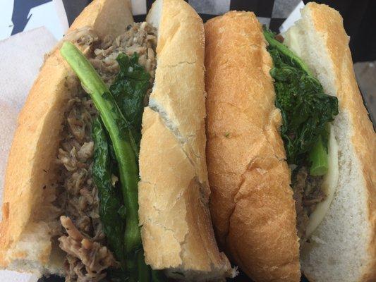 Roast pulled pork in white wine and garlic with provolone and broccoli rabe.   FANTASTIC!!