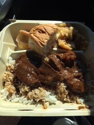 Special for today: Smothered steak with rice and gravy! Yum!!